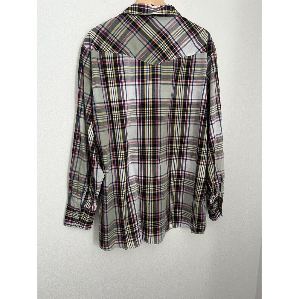 WRANGLER Shirt Men's 2XLT Big Man Pearl Snap Western Plaid 2XL Tall - Picture 4 of 6